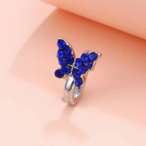 SAPPHIRE DIAMOND BUTTERFLY NOSE CUFF/RING - Picture 1 of 4